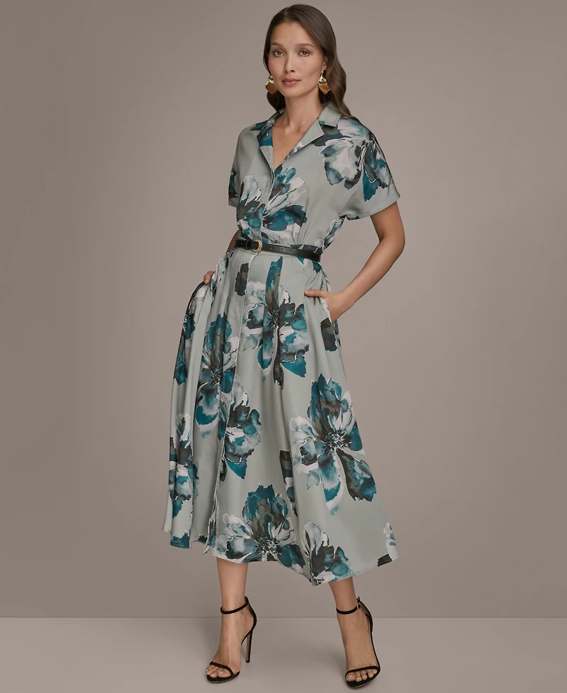 Donna Karan New York Women's Printed Short-Sleeve Belted Shirtdress