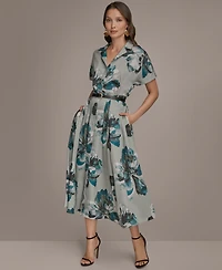 Donna Karan New York Women's Printed Short-Sleeve Belted Shirtdress