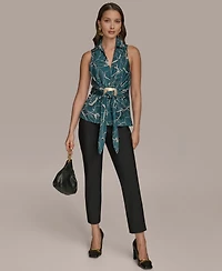 Donna Karan New York Women's Printed Sleeveless Faux-Wrap Hardware Top
