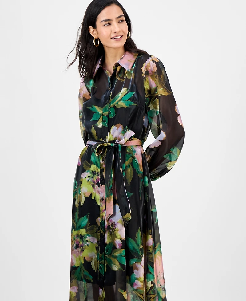 julia jordan Women's Floral Chiffon Maxi Shirtdress
