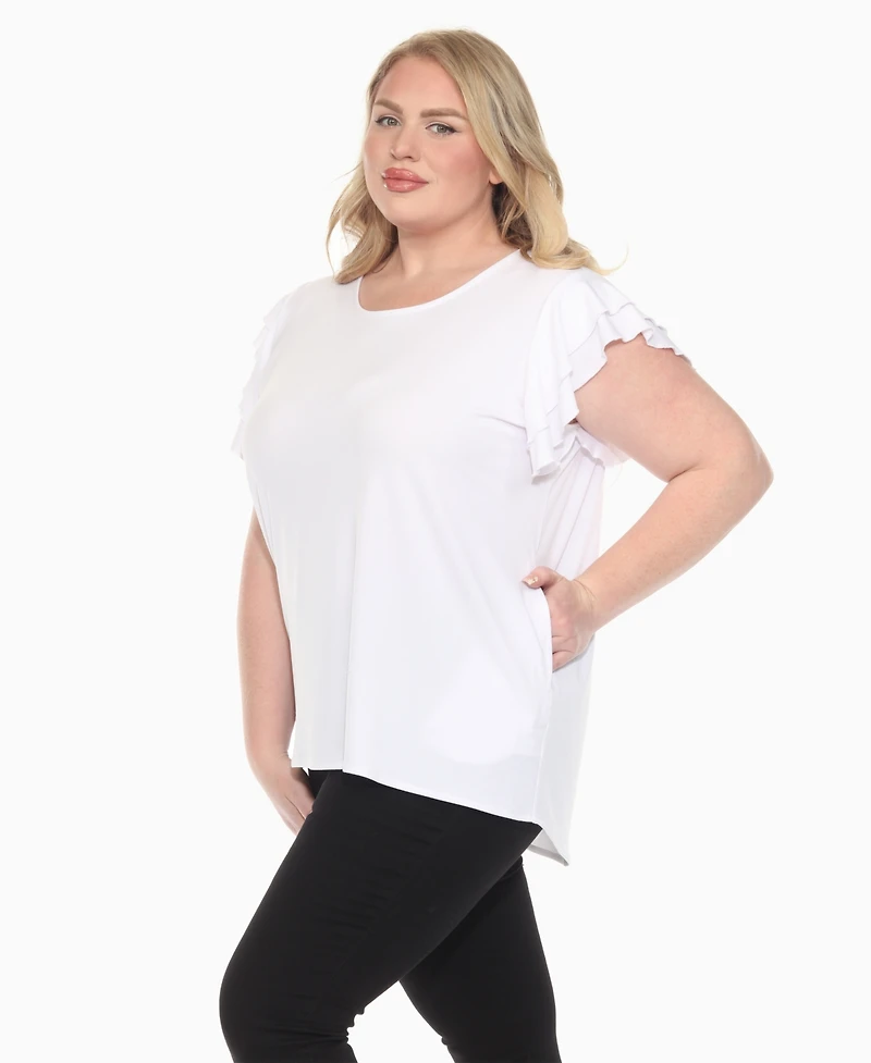 White Mark Plus Ruffled Sleeve Solid Top