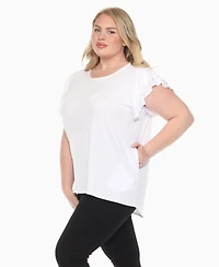 White Mark Plus Ruffled Sleeve Solid Top