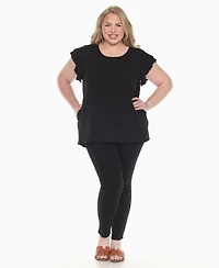 White Mark Plus Ruffled Sleeve Solid Top