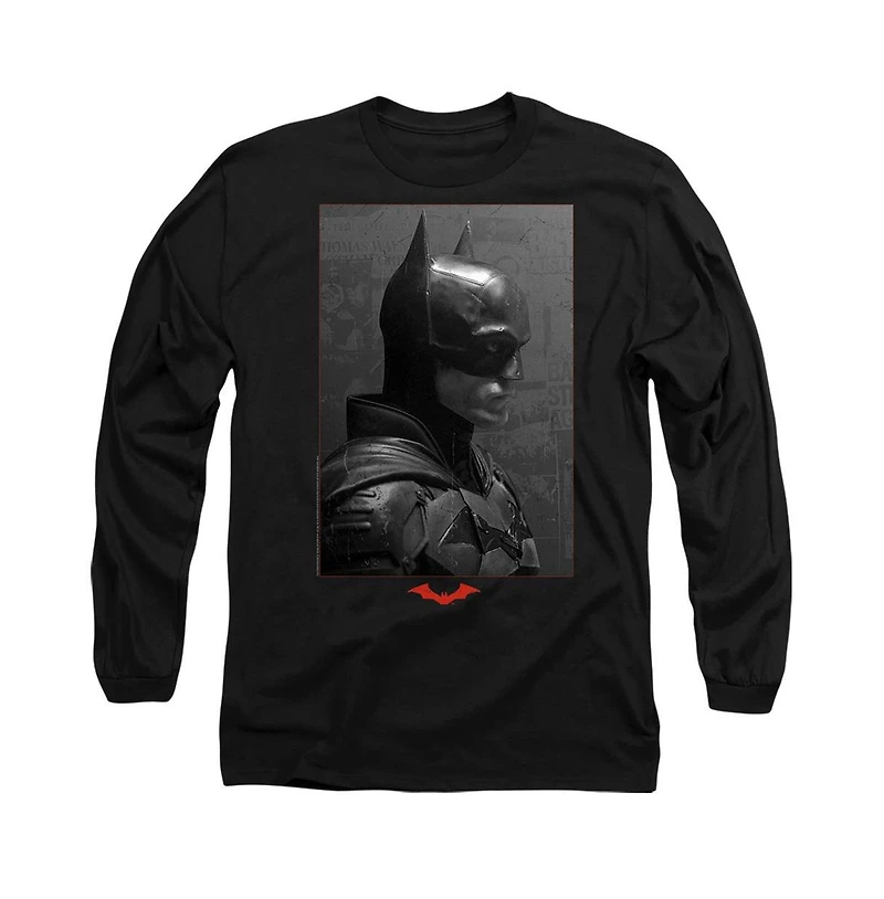 Batman Men's The (2022) Worn Portrait Long Sleeve Adult T-Shirt