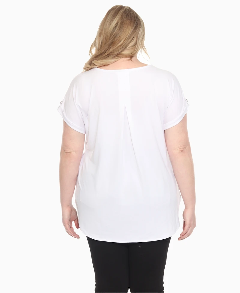 White Mark Plus Folded Short Sleeve Solid Top