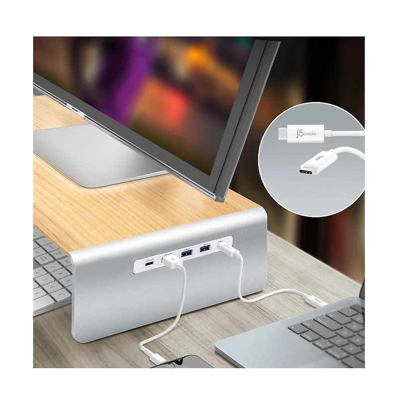 j5create JCT425 Multi Function Monitor Stand with Usb Type-c 4K & Usb 6-Port Hub with Power Delivery