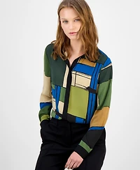T Tahari Women's Printed Button-Front Blouse