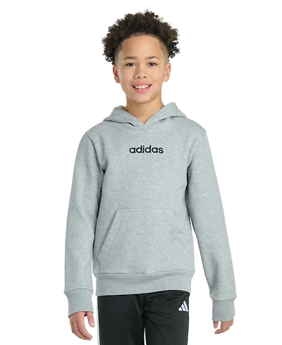 adidas Big Boys Long-Sleeve Essential Linear Embroidered Fleece Heather Pullover Hoodie
