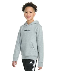 adidas Big Boys Long-Sleeve Essential Linear Embroidered Fleece Heather Pullover Hoodie