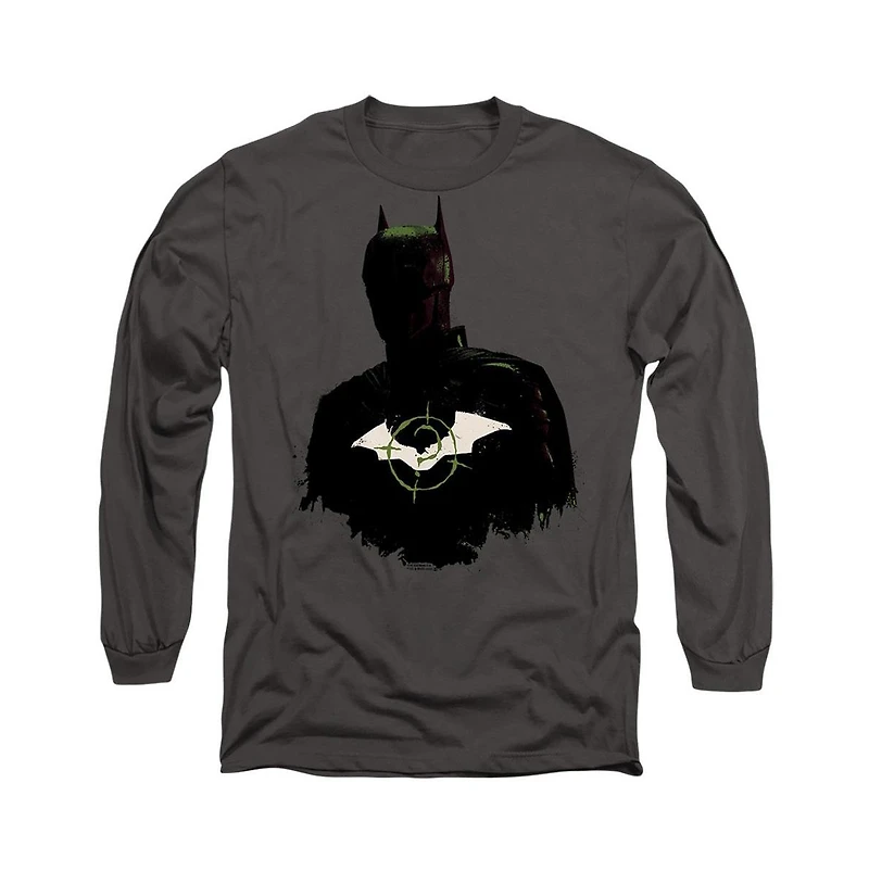 The Batman Mens Silhouette With Riddler Logo Long Sleeve Adult Tee / T-Shirt