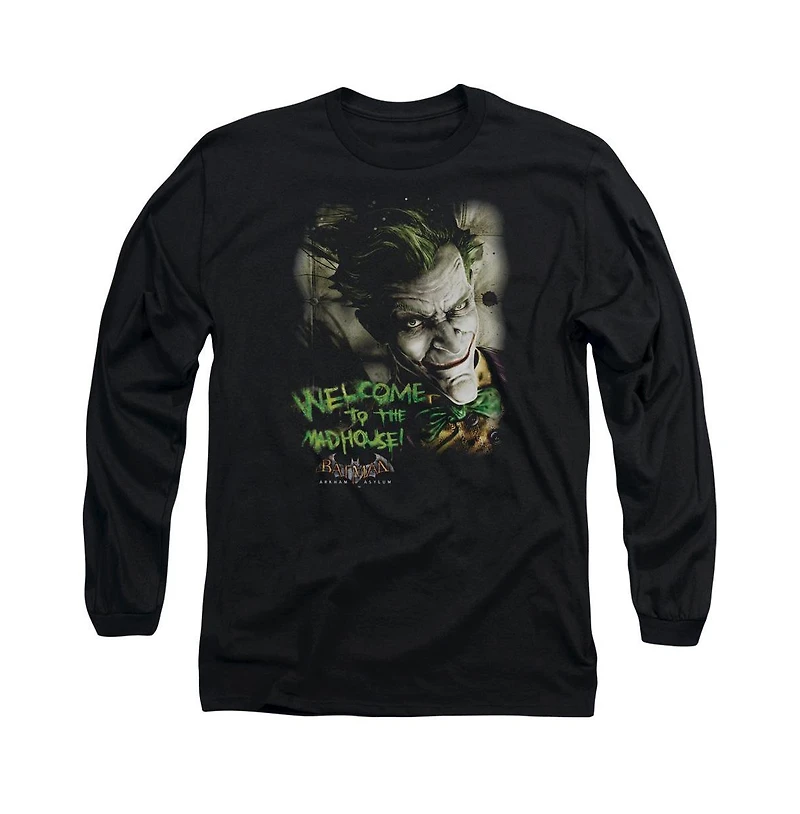 Batman Men's Arkham Asylum Welcome To The Madhouse Long Sleeve Adult Tee / T-Shirt