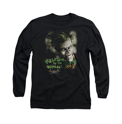 Batman Men's Arkham Asylum Welcome To The Madhouse Long Sleeve Adult Tee / T-Shirt