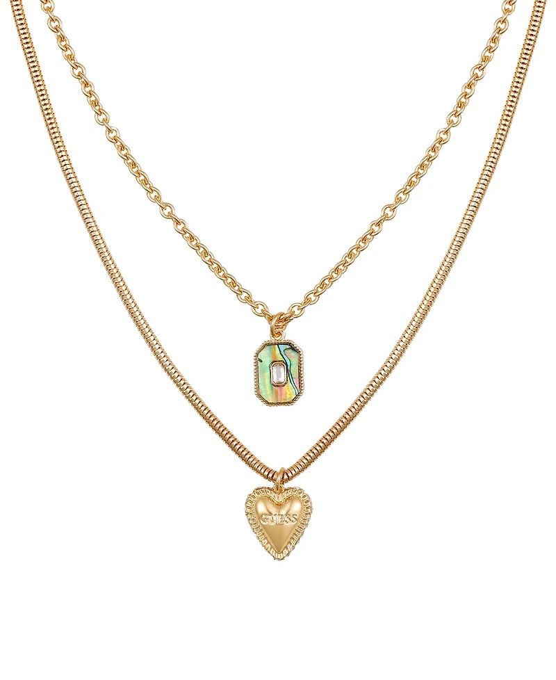 Guess Gold-Tone Mixed Stone Heart Layered Pendant Necklace, 18" + 2" extender