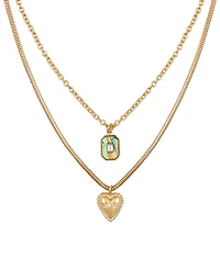 Guess Gold-Tone Mixed Stone Heart Layered Pendant Necklace, 18" + 2" extender