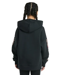 adidas Big Girls Long-Sleeve Printed 3-Stripes Slit Fleece Pullover Hoodie