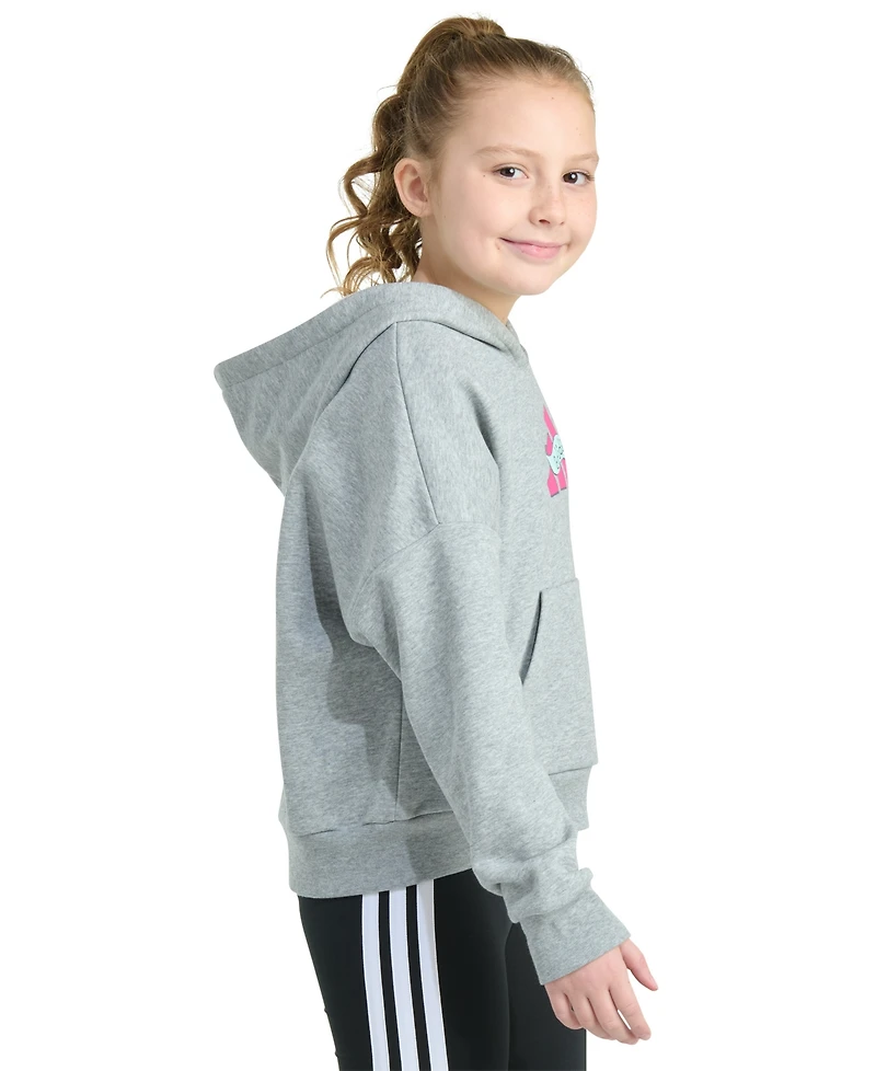 adidas Big Girls Long-Sleeve Heather Multi Graphic Fleece Pullover Hoodie
