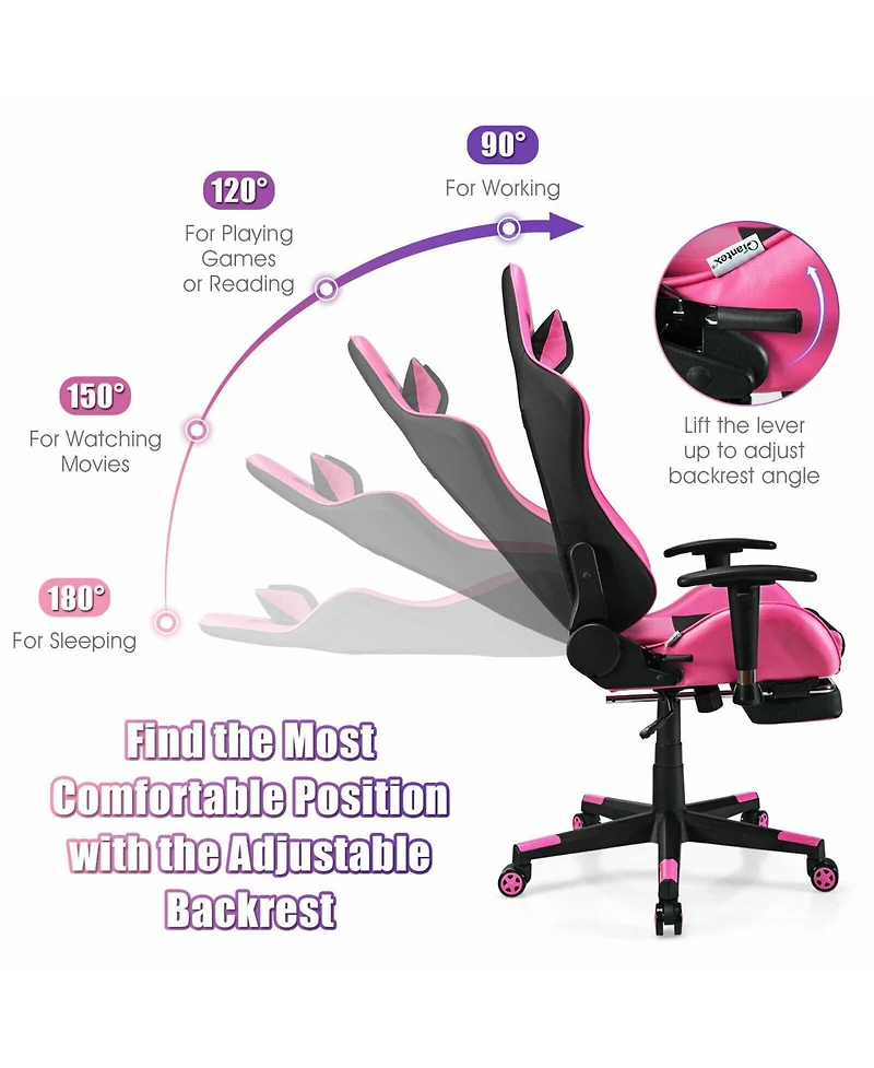 Gouun Pu Leather Gaming Chair with Usb Massage Lumbar Pillow Footrest
