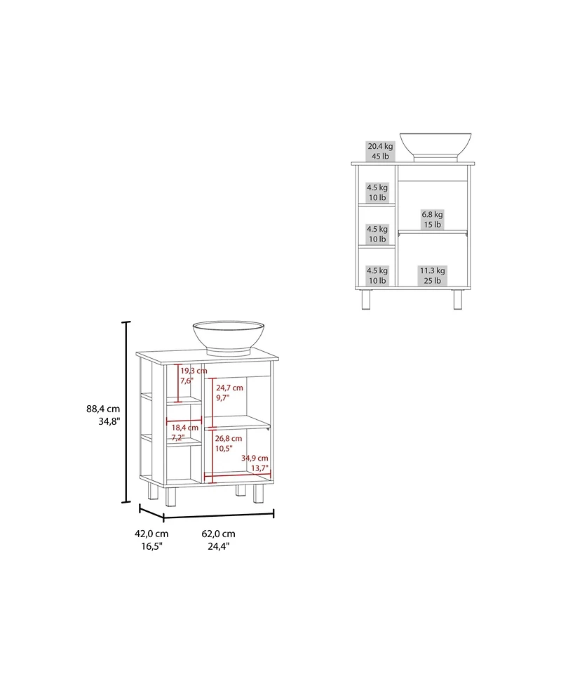 Fm Furniture Pinal Bathroom Vanity, Single Door, 8 Storage Shelves (6 Open and 2 Closed)