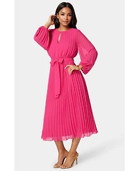 Bebe Women's Pleated Gown with Long Sleeves