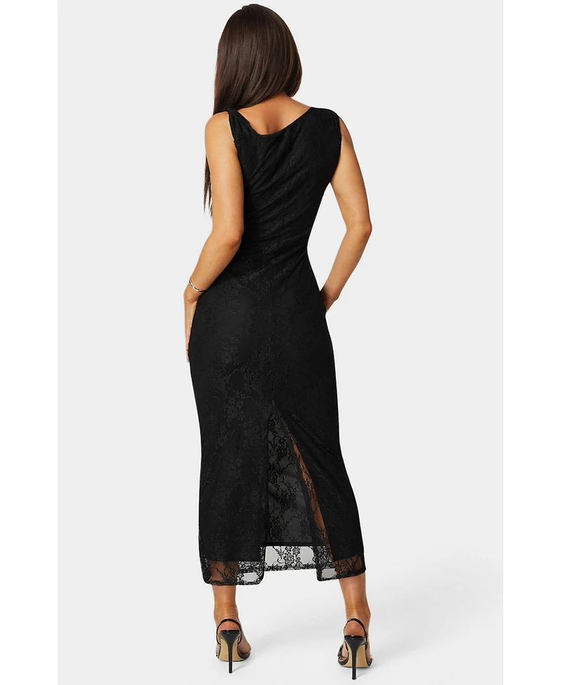 Bebe Women's Twist Sleeve Lace Midi Dress