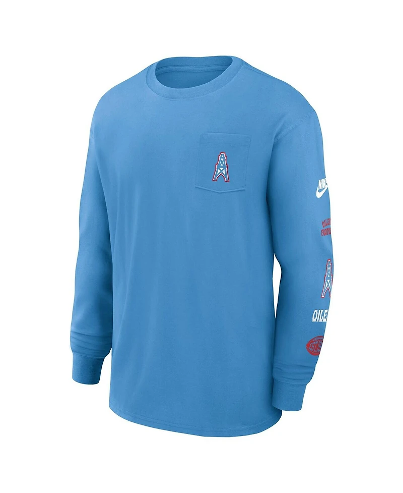 Nike Men's Light Blue Houston Oilers Rewind Heavy Max90 Pocket Long Sleeve T-Shirt