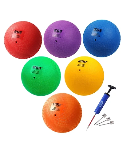 Gse Games & Sports Expert Set of 6 Multi-colored Playground Balls, Kickball, Bouncy Dodge Ball, Handball for Indoor and Outdoor