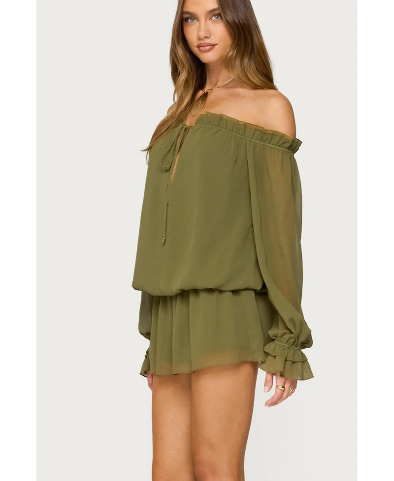 Edikted Women's Delphine Off Shoulder Chiffon Romper