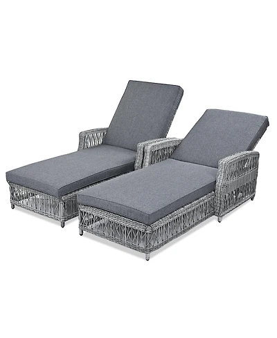 Mondawe 2 Pieces Outdoor Wicker Lounge with 4-Level Backrest,Armrests and Removable Cushions