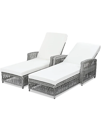 Mondawe 2 Pieces Outdoor Wicker Lounge with 4-Level Backrest,Armrests and Removable Cushions