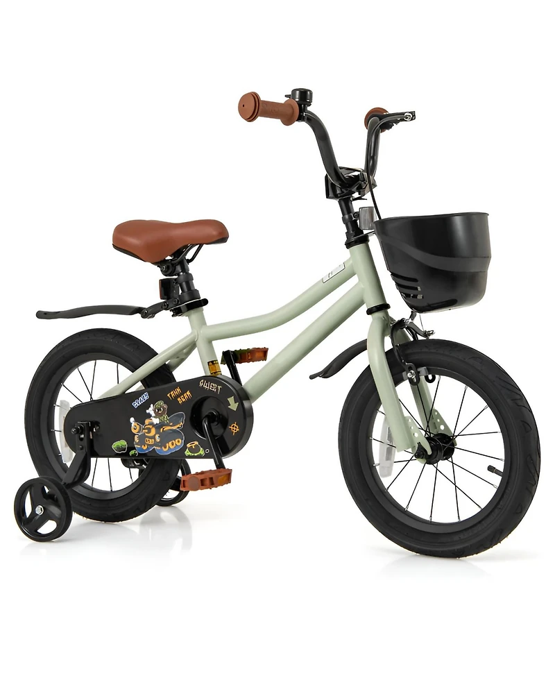 Kids Bike with Training Wheels Adjustable Seat Handlebar for Ages 4 to 7
