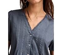 Lucky Brand Women's Cotton Short-Sleeve Pintuck Top