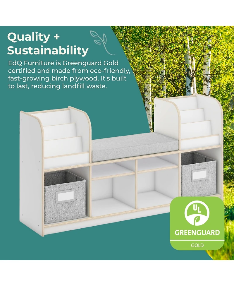 Guidecraft EdQ Reading Nook - Natural: Children's Wooden Bedroom Bench, Kids' Bookshelf, Toy Cubby Organizer and Cube Storage