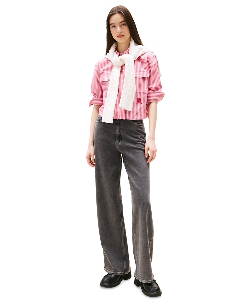 Tommy Jeans Women's Cotton Crop Button-Front Crest Shirt