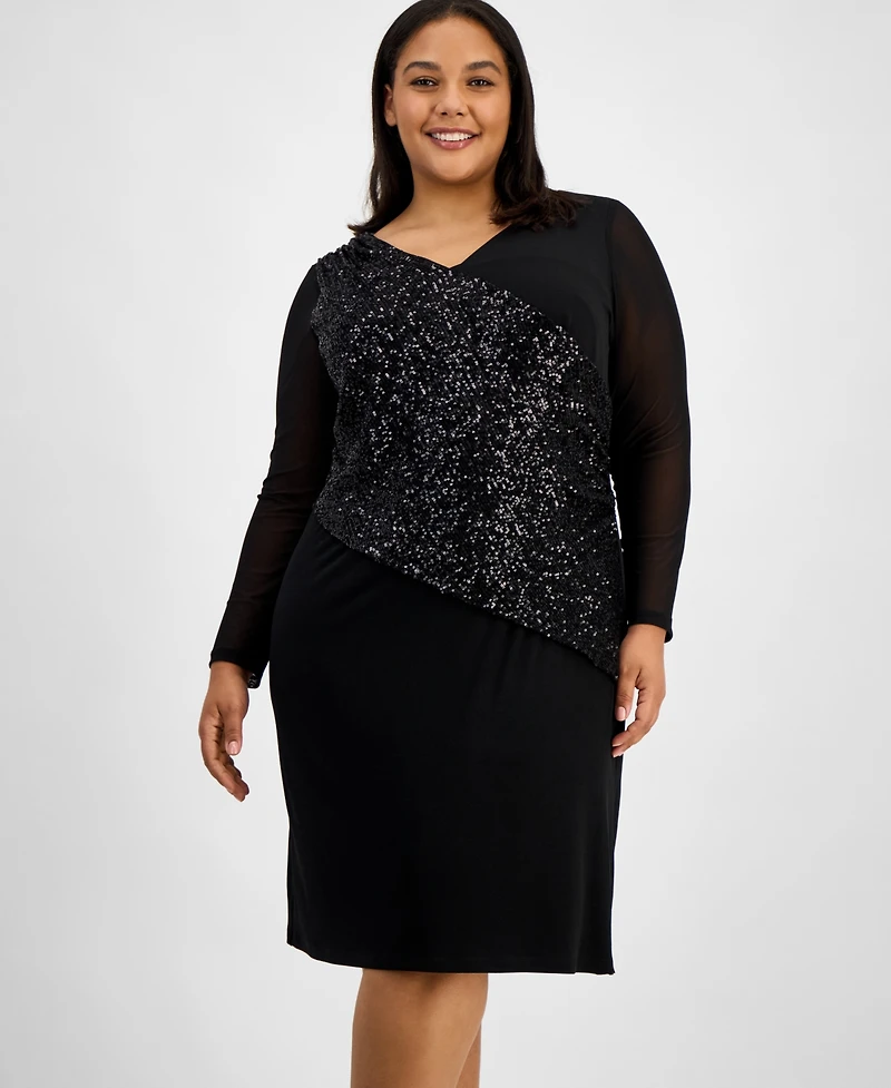 Connected Plus Asymmetric Sequin Panel Dress