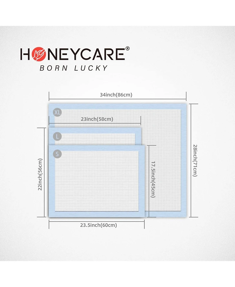 HoneyCare All-Absorb, Large Dog and Puppy Training Pads, Ultra Absorbent and Odor Eliminating, Leak-Proof 5-Layer Potty Training Pads with Quick-Dry S