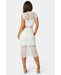 Bebe Women's Illusion Lace Midi Dress