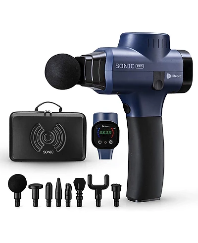 LifePro Sonic Pro Deep Tissue Percussion Massage Gun with 8 Attachments – Handheld Muscle Massager for Neck, Back & Athletes