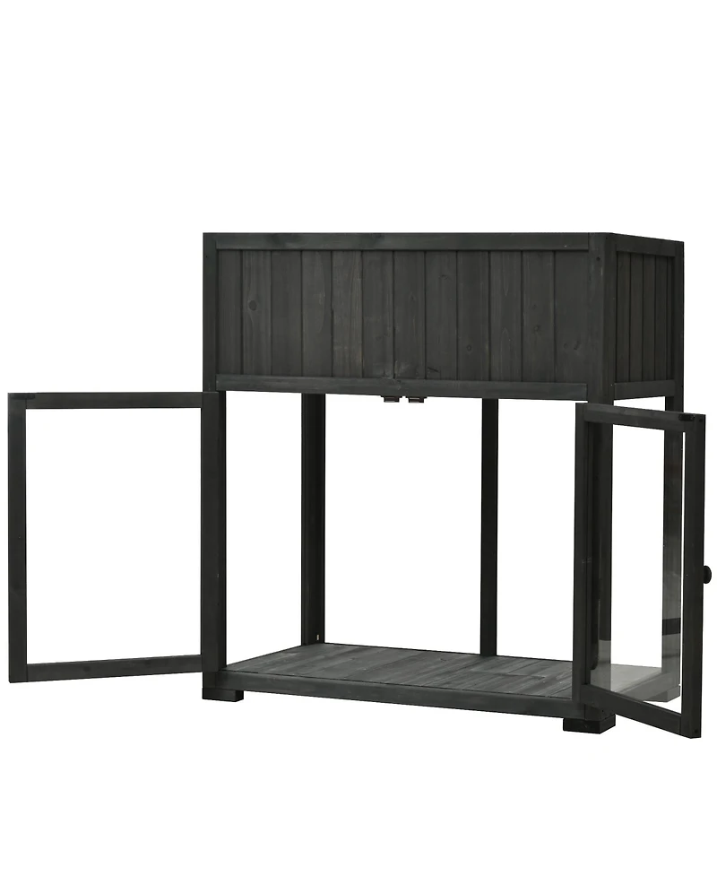 Mondawe Patio Mini Wood Cold Frame, Compact 2 Doors Garden Greenhouse with Wheels