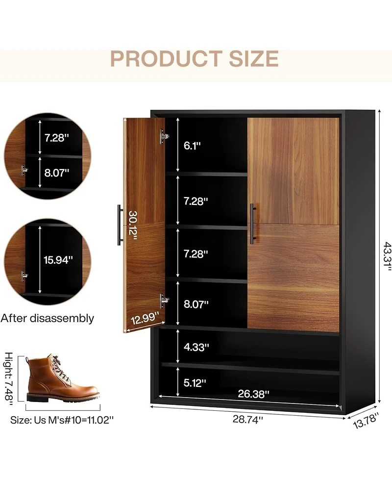 Tribesigns Shoe Cabinet with Doors, 6-Tier Shoe Storage Organizer with Adjustable Shelves for Entryway Hallway Closet