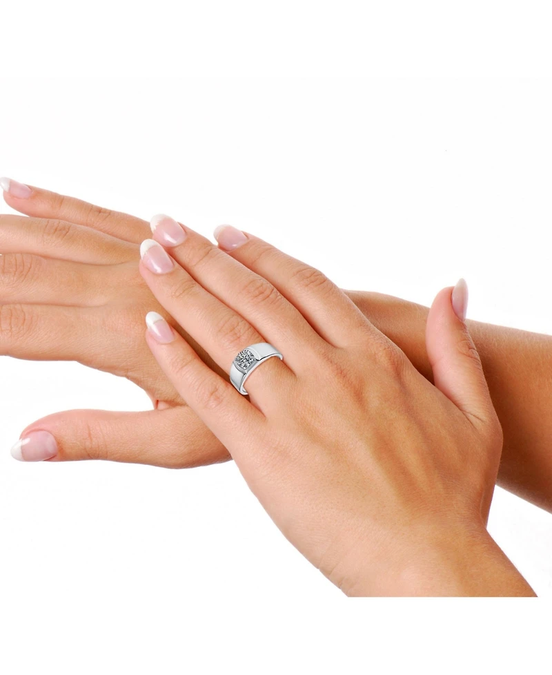 Rachel Glauber Men's Clear Cubic Zirconia Sleek Adjustable Band Ring