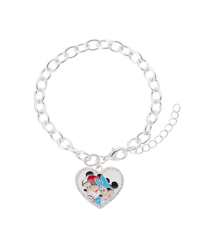 Disney Mickey and Minnie Cubic Zirconia Football Heart Charm Chain Bracelet