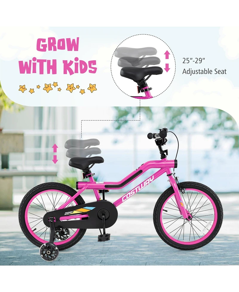 18 Inch Led Lighted Kids Bike with Training Wheels and Headlight for Ages 4-8 Years