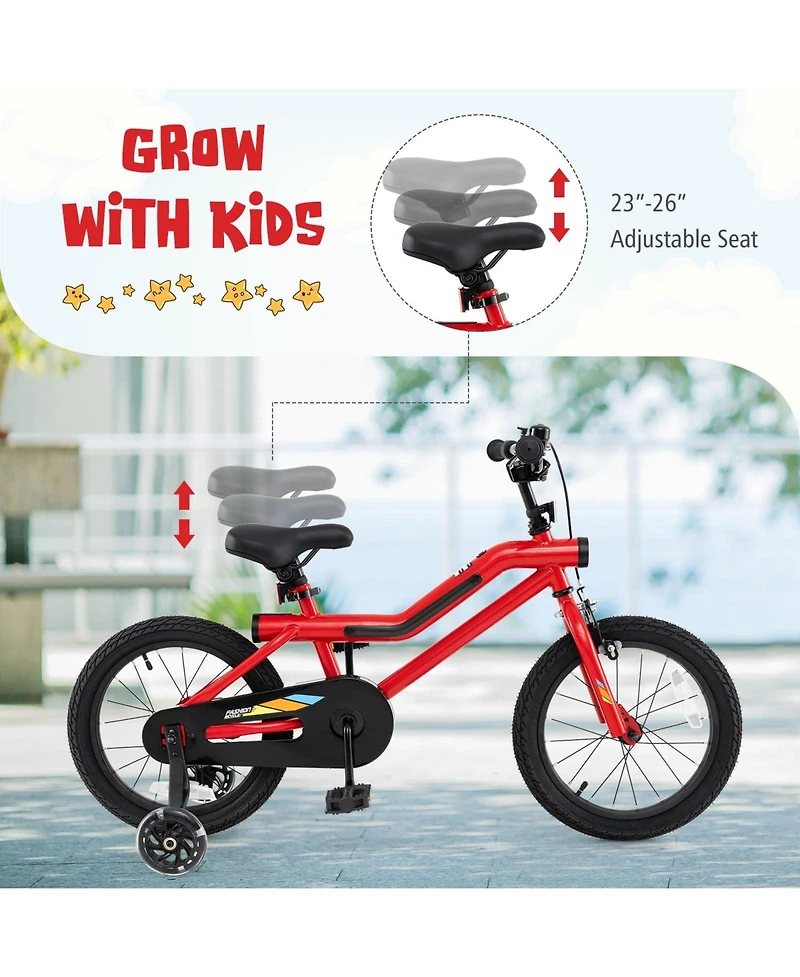 16 Inch Kids Bike with Led Lights Adjustable Carbon Steel Bicycle for 4-8 Years Old