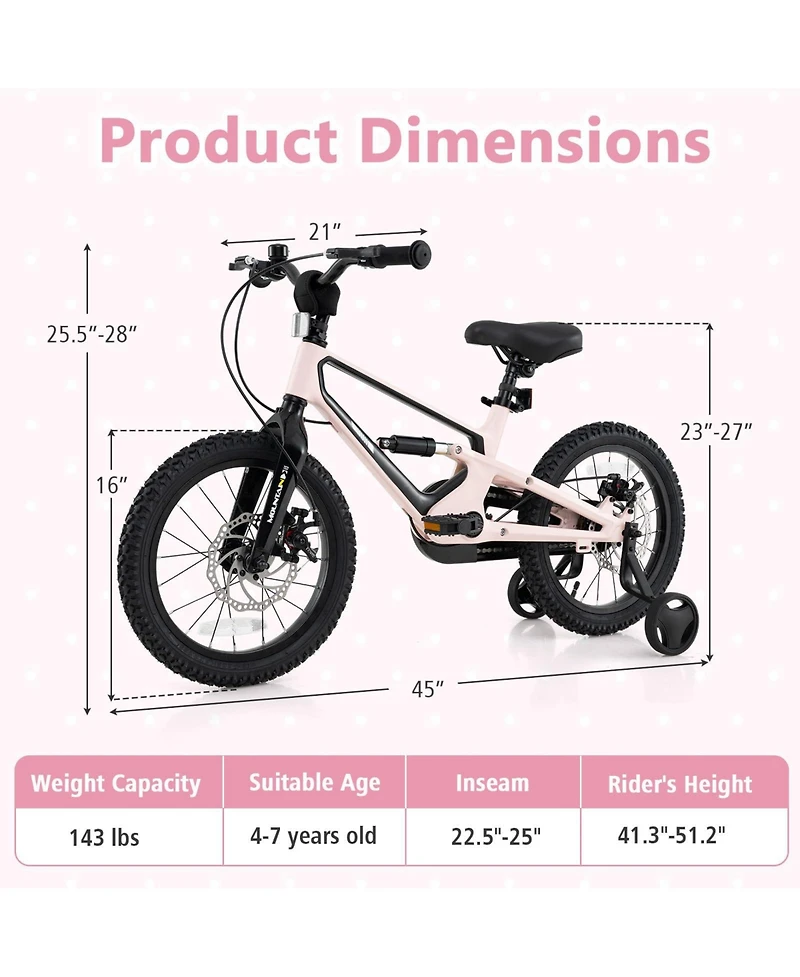 16 Inch Kids Bike Lightweight with Detachable Training Wheels for Aged 4 to 7