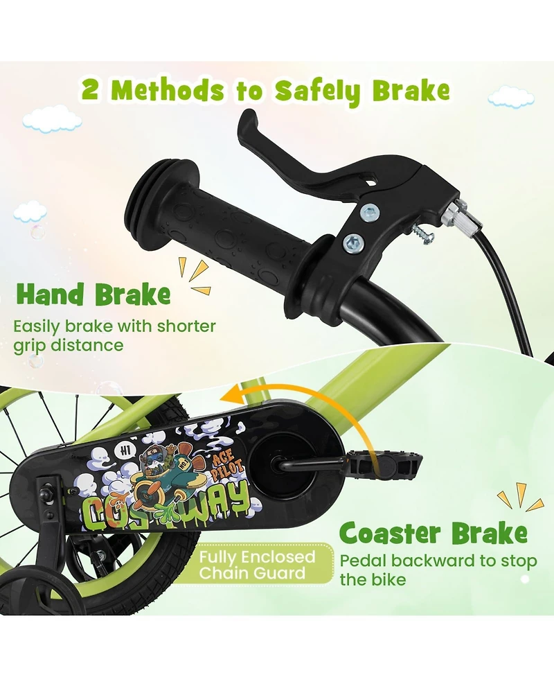 14 Inch Kids Bike Adjustable with Detachable Training Wheels for 3-8 Years Old