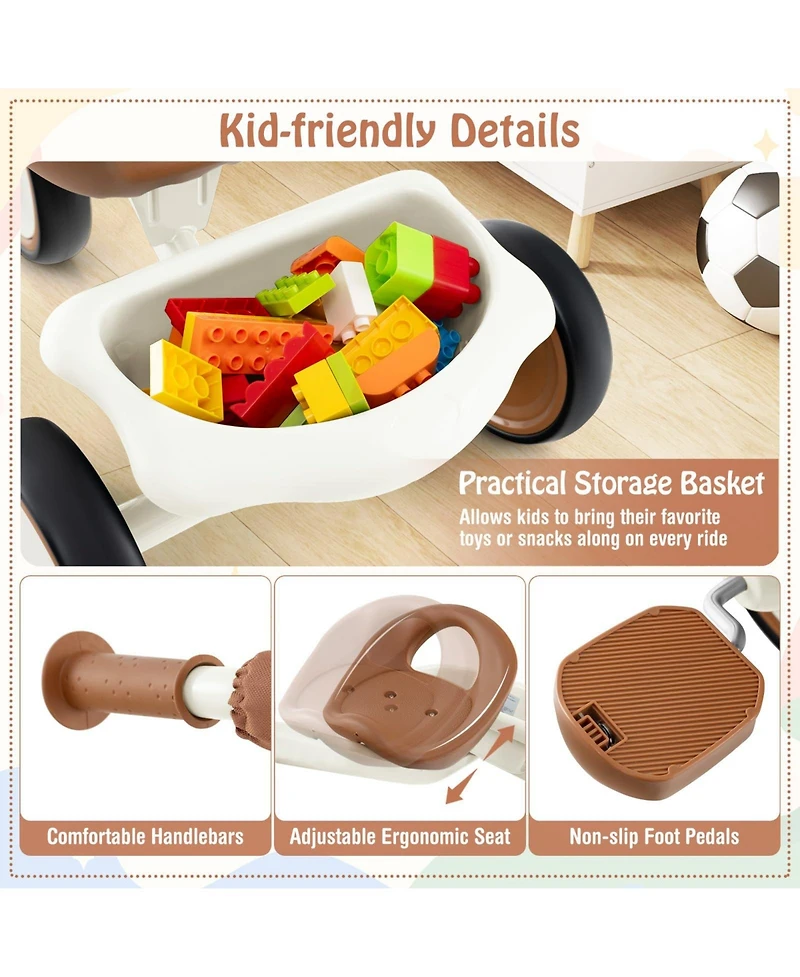 Toddler Tricycle Kids Trike with Adjustable Seat and Storage Basket Aged 3-5 Years Old