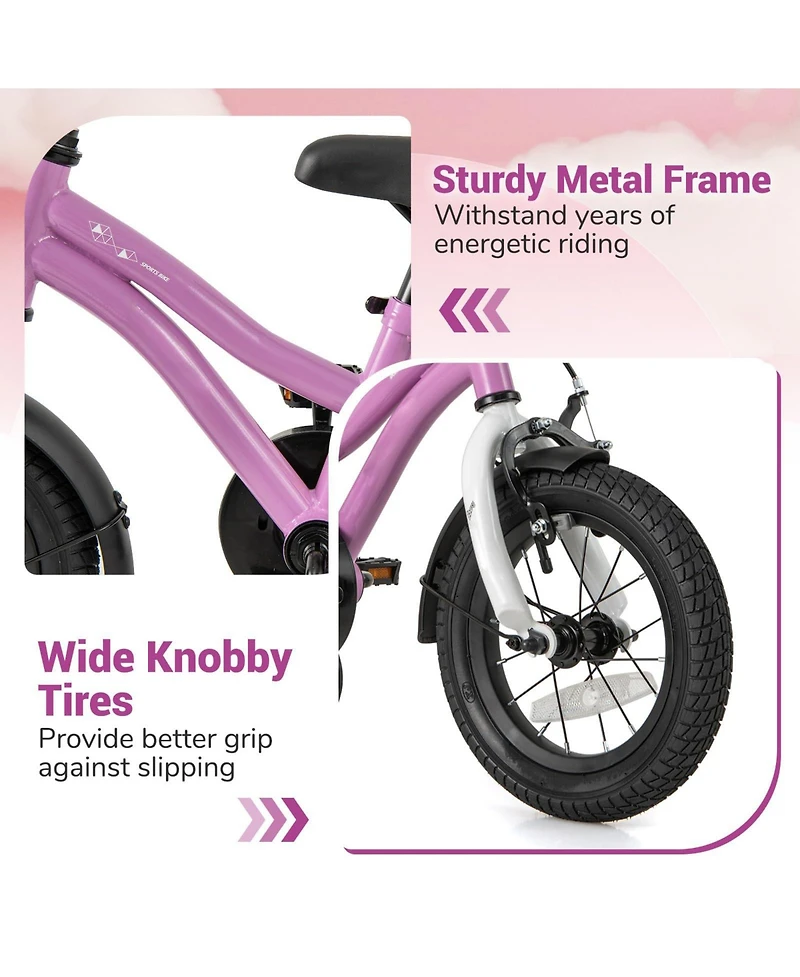 Kids Bike 12-Inch Children Training Bicycle with 2 Brake for 3-8 Years Old