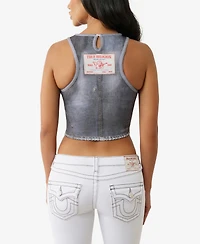 True Religion Women's Indigo Terry Crew Neck Top