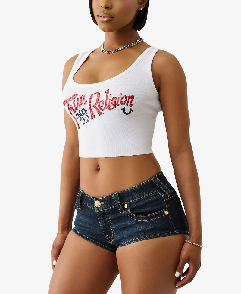 True Religion Women's Crystal Rib Crop Tank Top