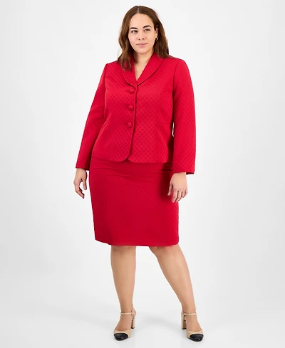 Le Suit Plus Shawl-Collar Jacket & Pencil Skirt Set